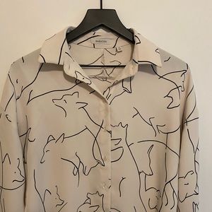 Cream Dog Print Dress Shirt
